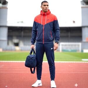 Nike Windrunner Jacket Men’s Large Red Blue Full Zip Hooded Windbreaker NWOT